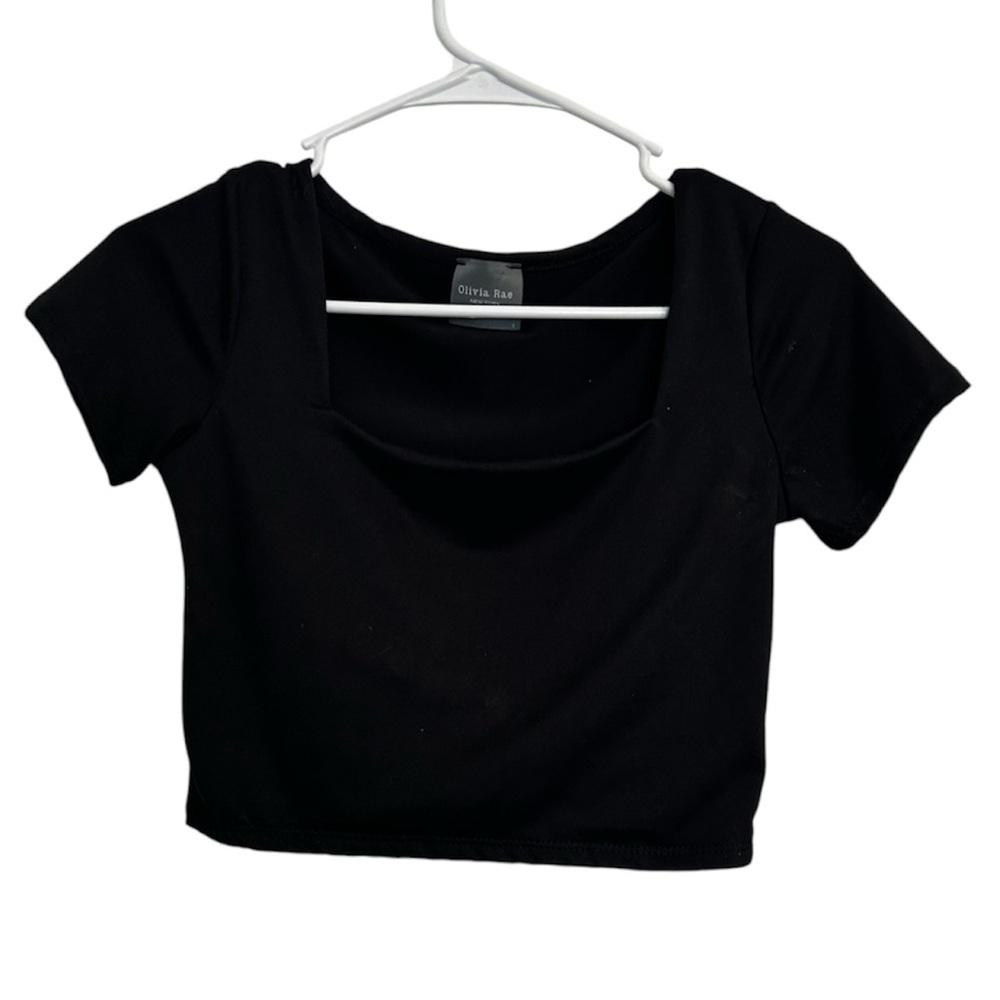 Olivia Rae New York Square Neck Short Sleeve Black Crop Top
